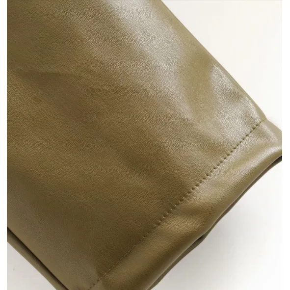 Army Green Leather High waist Pants