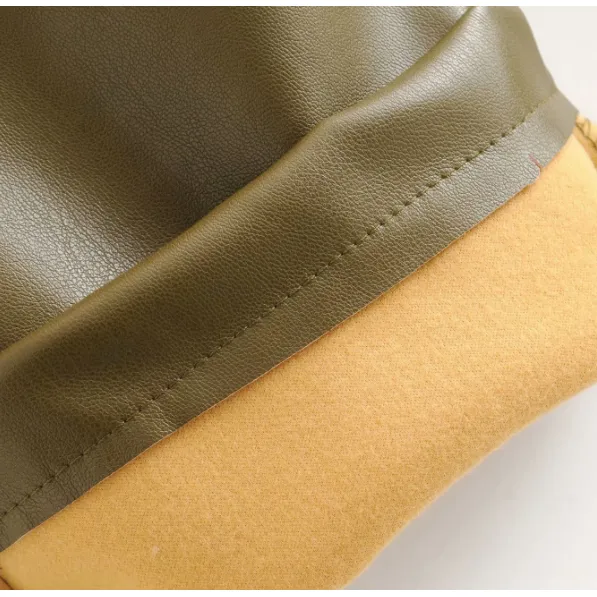 Army Green Leather High waist Pants