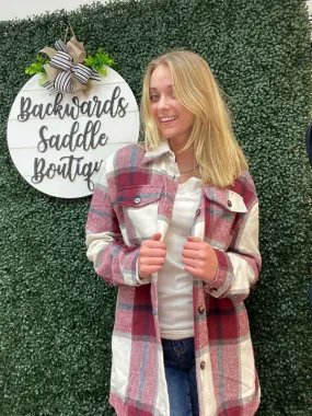 Burgundy plaid flannel shacket