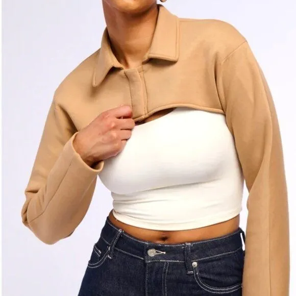 Callie Lives Miz Yuki Crop Bolero Working Tan Shacket Jacket