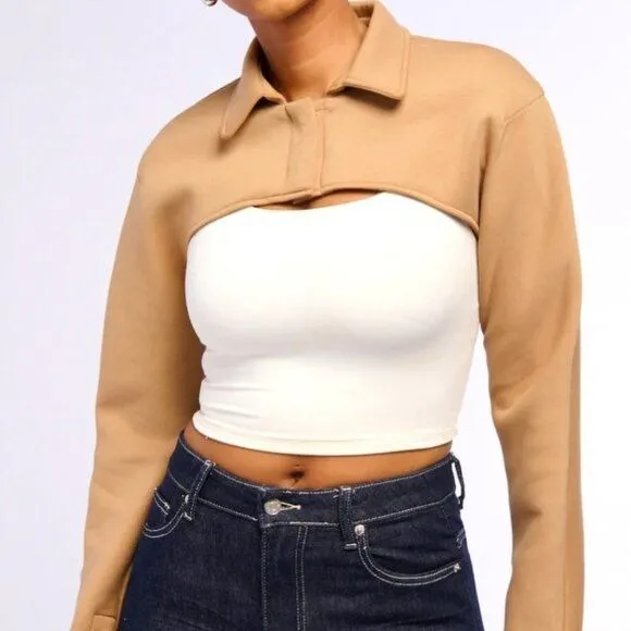 Callie Lives Miz Yuki Crop Bolero Working Tan Shacket Jacket