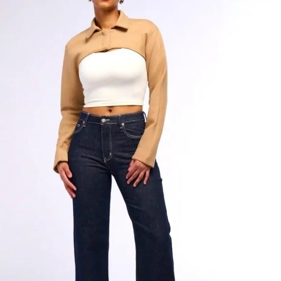 Callie Lives Miz Yuki Crop Bolero Working Tan Shacket Jacket