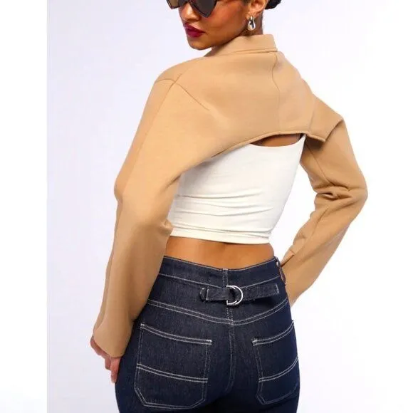 Callie Lives Miz Yuki Crop Bolero Working Tan Shacket Jacket
