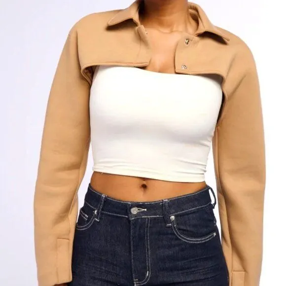 Callie Lives Miz Yuki Crop Bolero Working Tan Shacket Jacket
