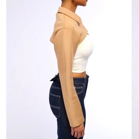 Callie Lives Miz Yuki Crop Bolero Working Tan Shacket Jacket