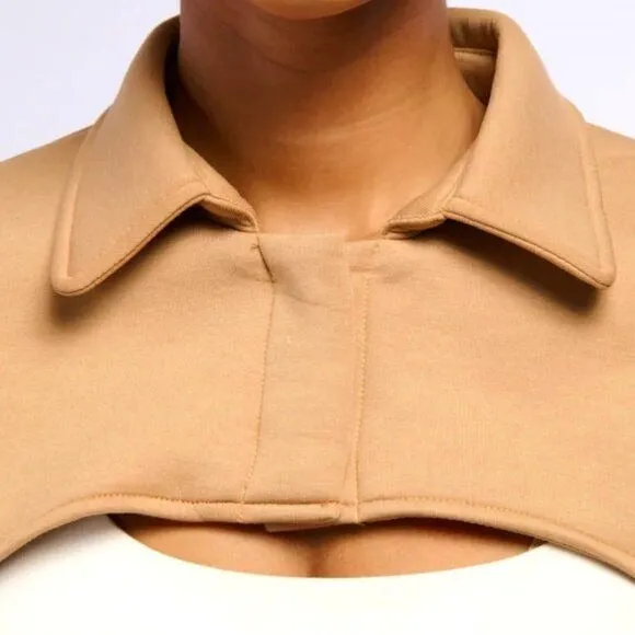 Callie Lives Miz Yuki Crop Bolero Working Tan Shacket Jacket