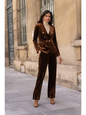 Chocolate Straight Cut High Waist Velvet Pants