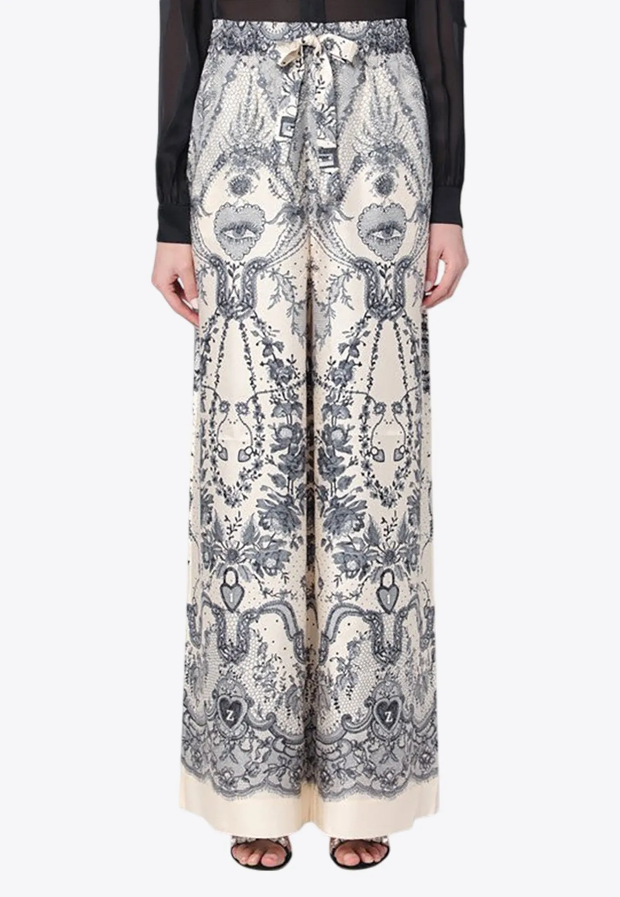 Crush Printed Silk Wide-Leg Pants