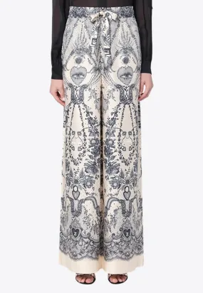 Crush Printed Silk Wide-Leg Pants