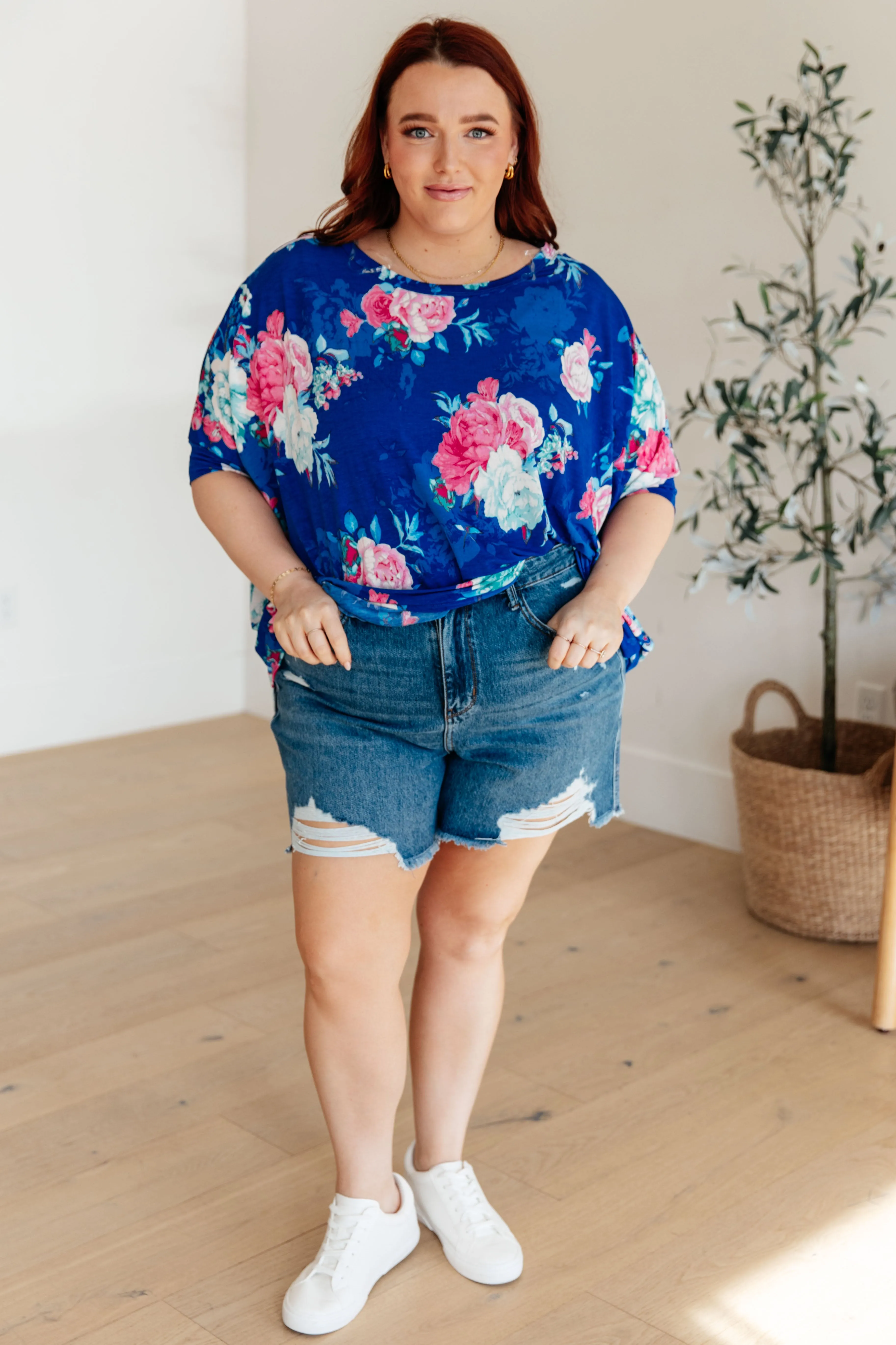 DEAR SCARLETT- Essential Blouse in Royal and Pink Floral