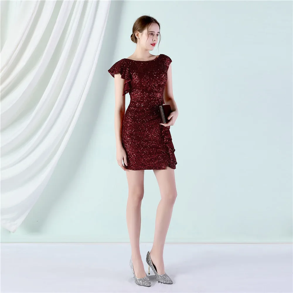 Elegant Sequin Short Cocktail Evening Dress
