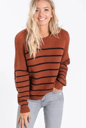 Fall Vibes Rust and Black Striped Sweater
