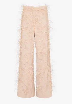Feather-Embellished Wool Pants