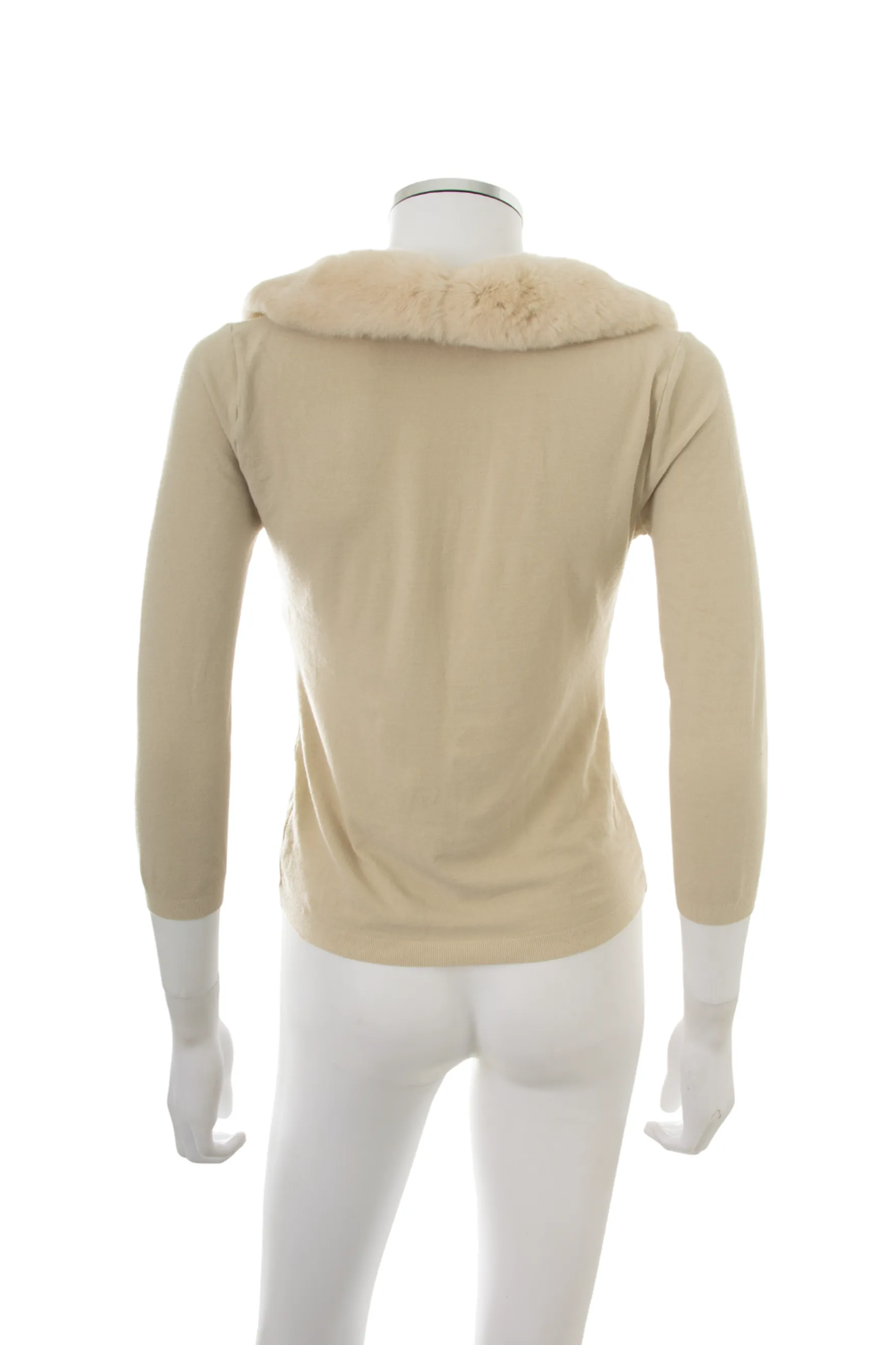 Fur Collar Cardigan with Crystal Logo