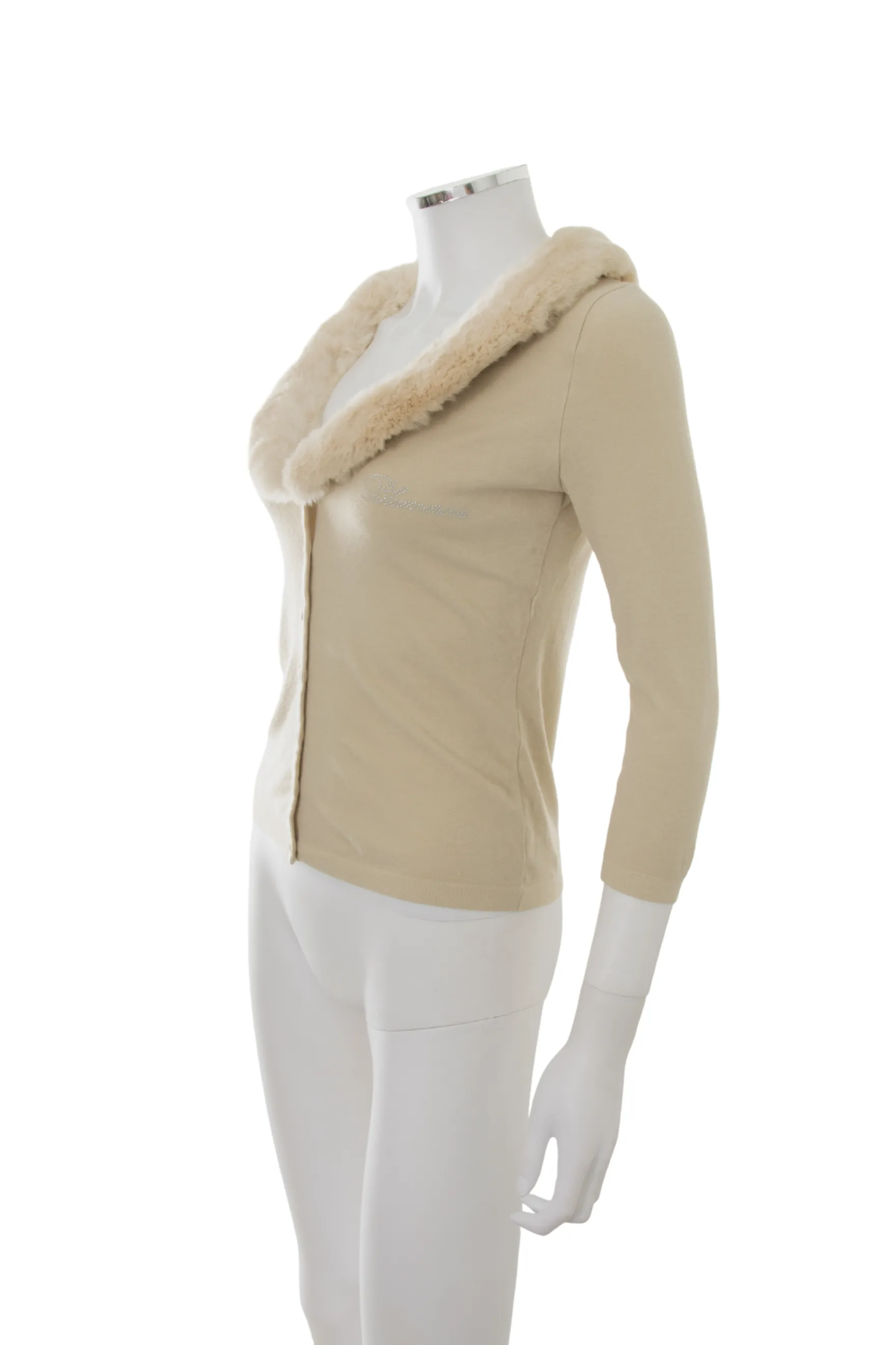 Fur Collar Cardigan with Crystal Logo