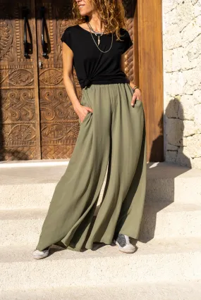 GNS Women's High Waist Elastic Waist Pocket Wide Leg Crepe Pants BST3222 - Schweinfurt