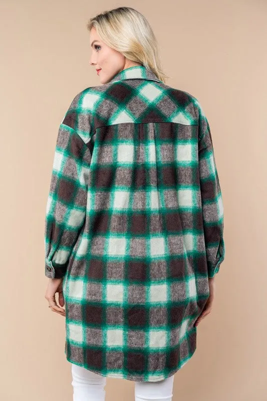 Green Plaid Long Shacket