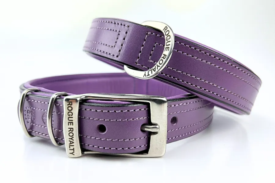 Hand Made Leather Dog Collar - Tuscan Purple (Slim Fit)