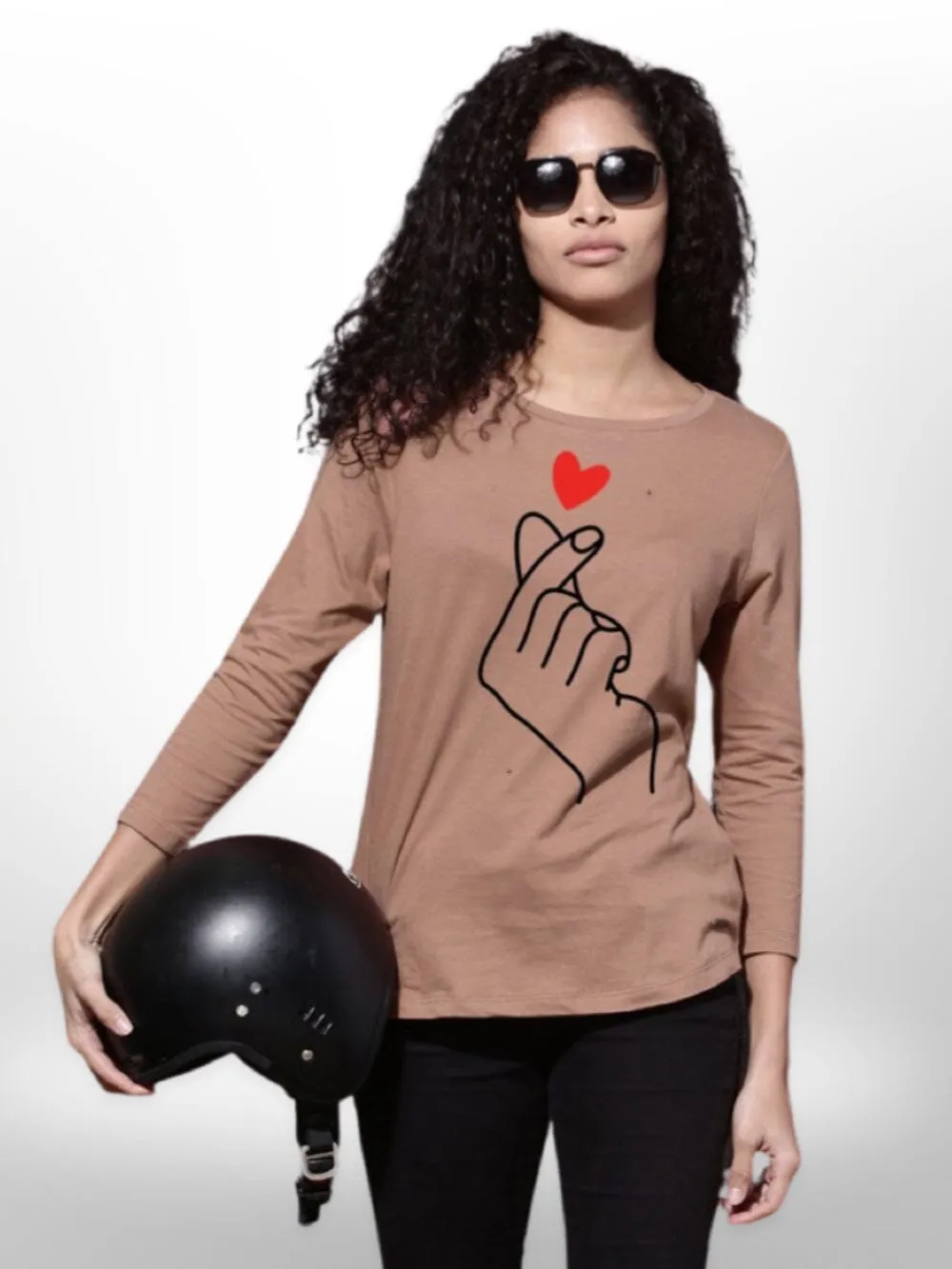 Heart Printed Womens  4 Quarter Sleeve T-Shirt