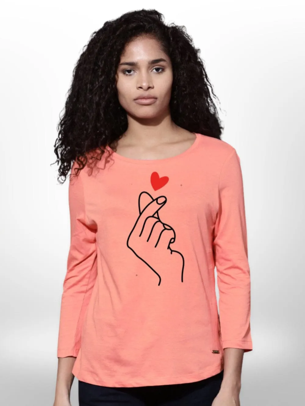 Heart Printed Womens  4 Quarter Sleeve T-Shirt