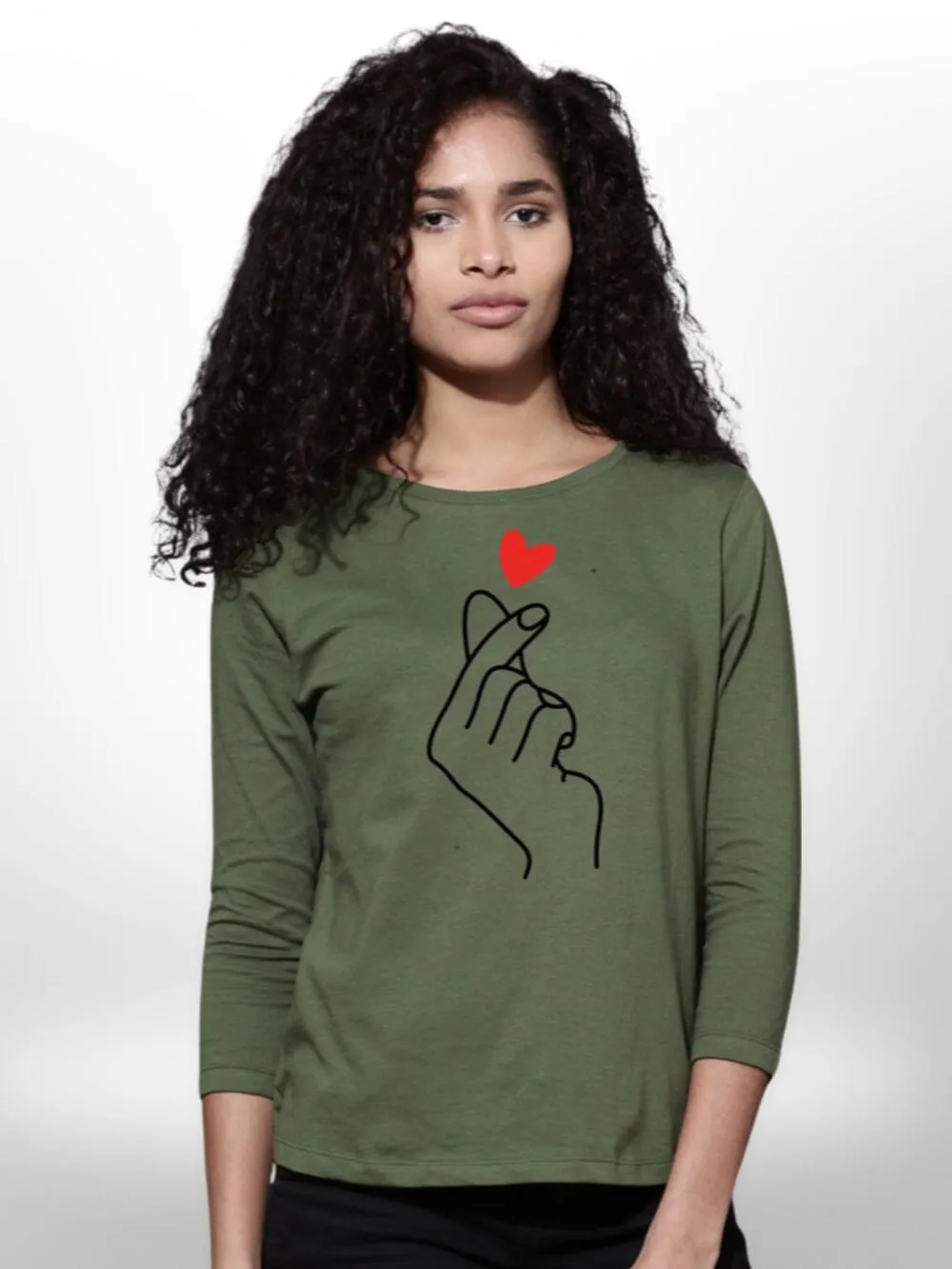 Heart Printed Womens  4 Quarter Sleeve T-Shirt