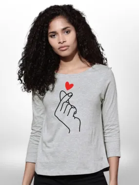 Heart Printed Womens  4 Quarter Sleeve T-Shirt