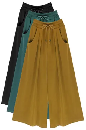 HIGH WAIST DRAWSTRING THREE QUARTERS PANTS