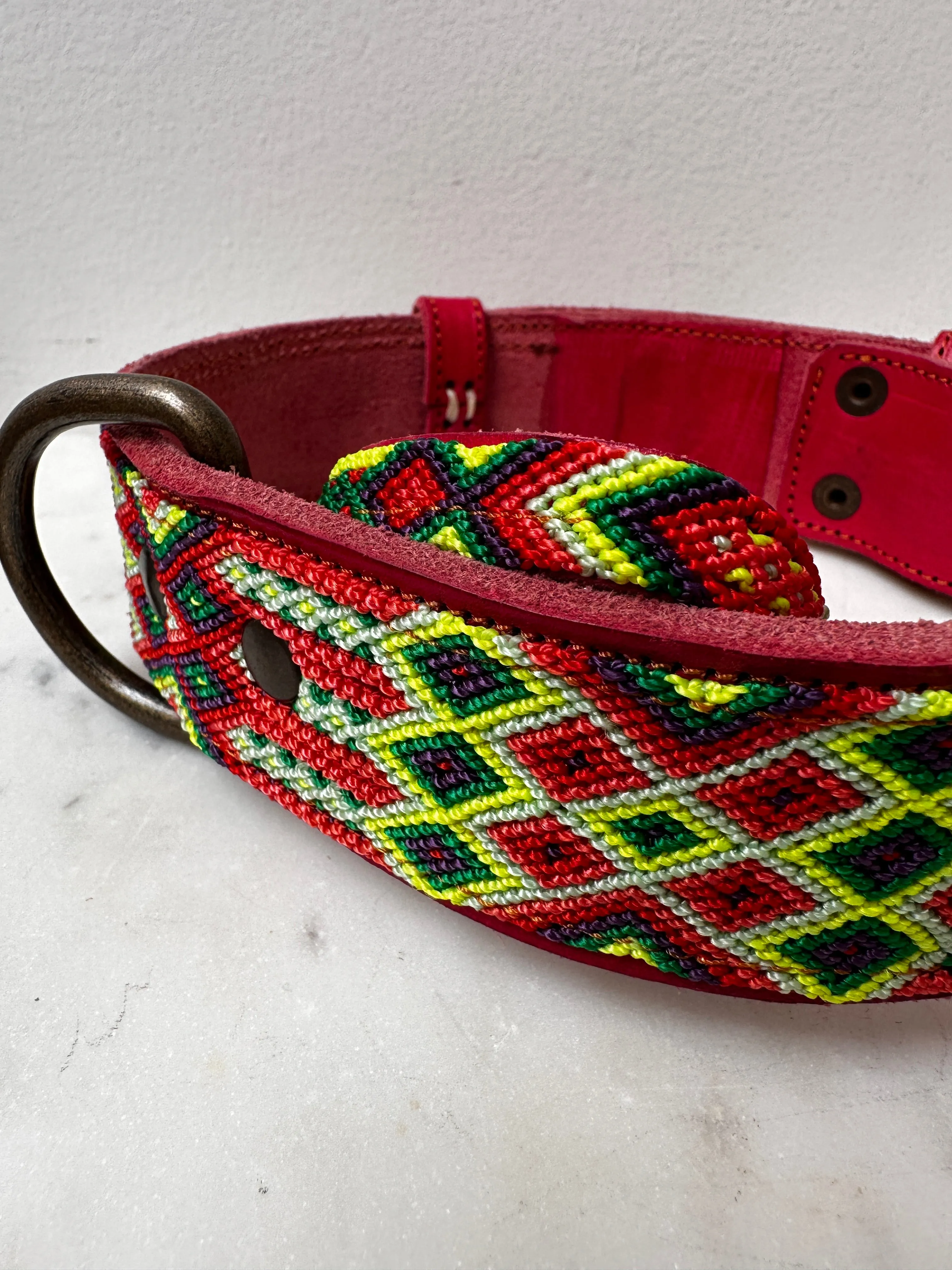 Huichol Leather Wide Dog Collar L6