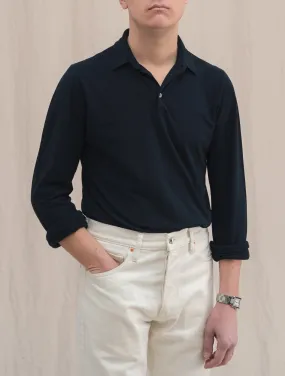 Ice Cotton Polo Shirt Long Sleeve Navy