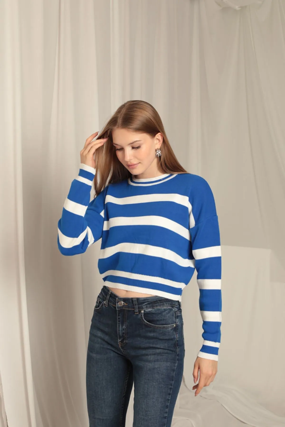 KKT Knitwear Fabric Striped Women's Royal Sweater - Groningen