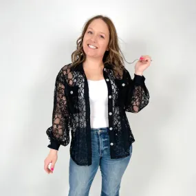 Lace Cascade Shacket Blouse in Black