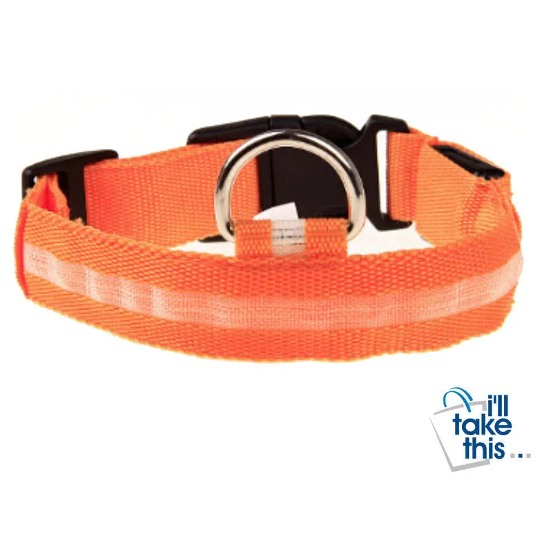 LED Light-up Dog Collars - LED Light Night Safety Light-up Flash Glowing in Dark LED Dog Collars