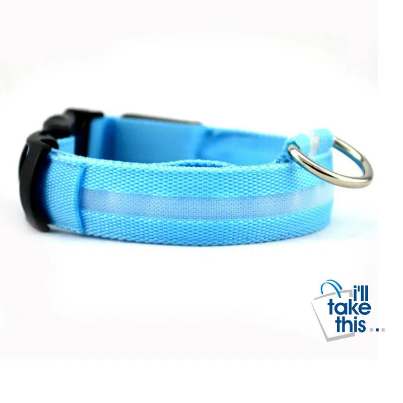 LED Light-up Dog Collars - LED Light Night Safety Light-up Flash Glowing in Dark LED Dog Collars