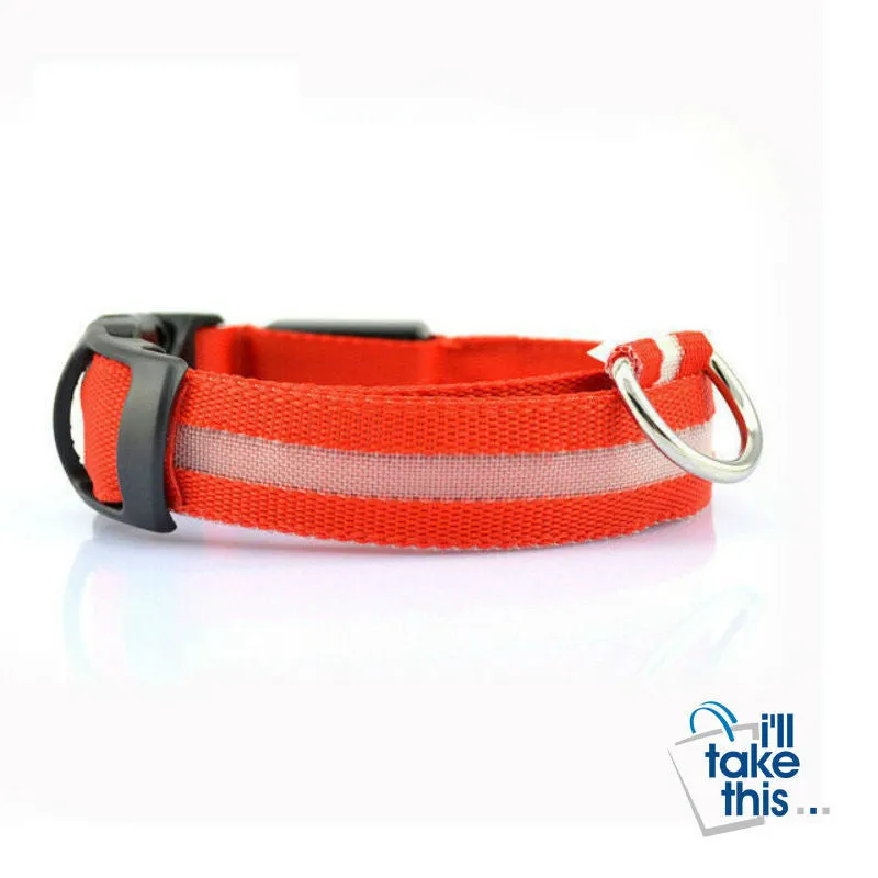 LED Light-up Dog Collars - LED Light Night Safety Light-up Flash Glowing in Dark LED Dog Collars