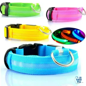 LED Light-up Dog Collars - LED Light Night Safety Light-up Flash Glowing in Dark LED Dog Collars