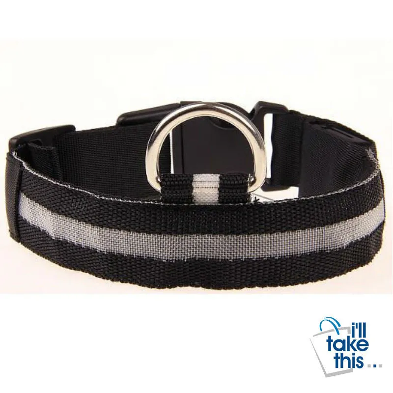 LED Light-up Dog Collars - LED Light Night Safety Light-up Flash Glowing in Dark LED Dog Collars