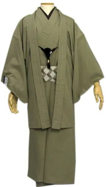 Men's Kimono Long Haori Jacket Set - Grass Green 174~183cm