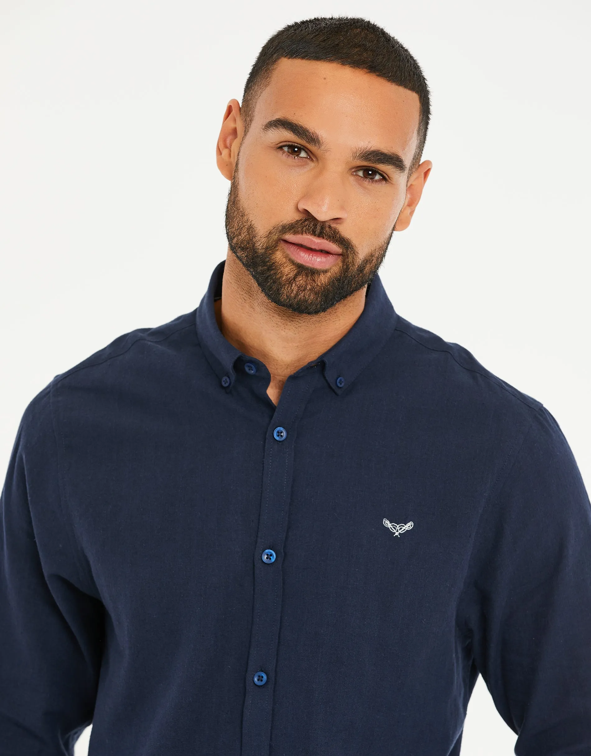Men's Navy Long Sleeve Linen Blend Shirt