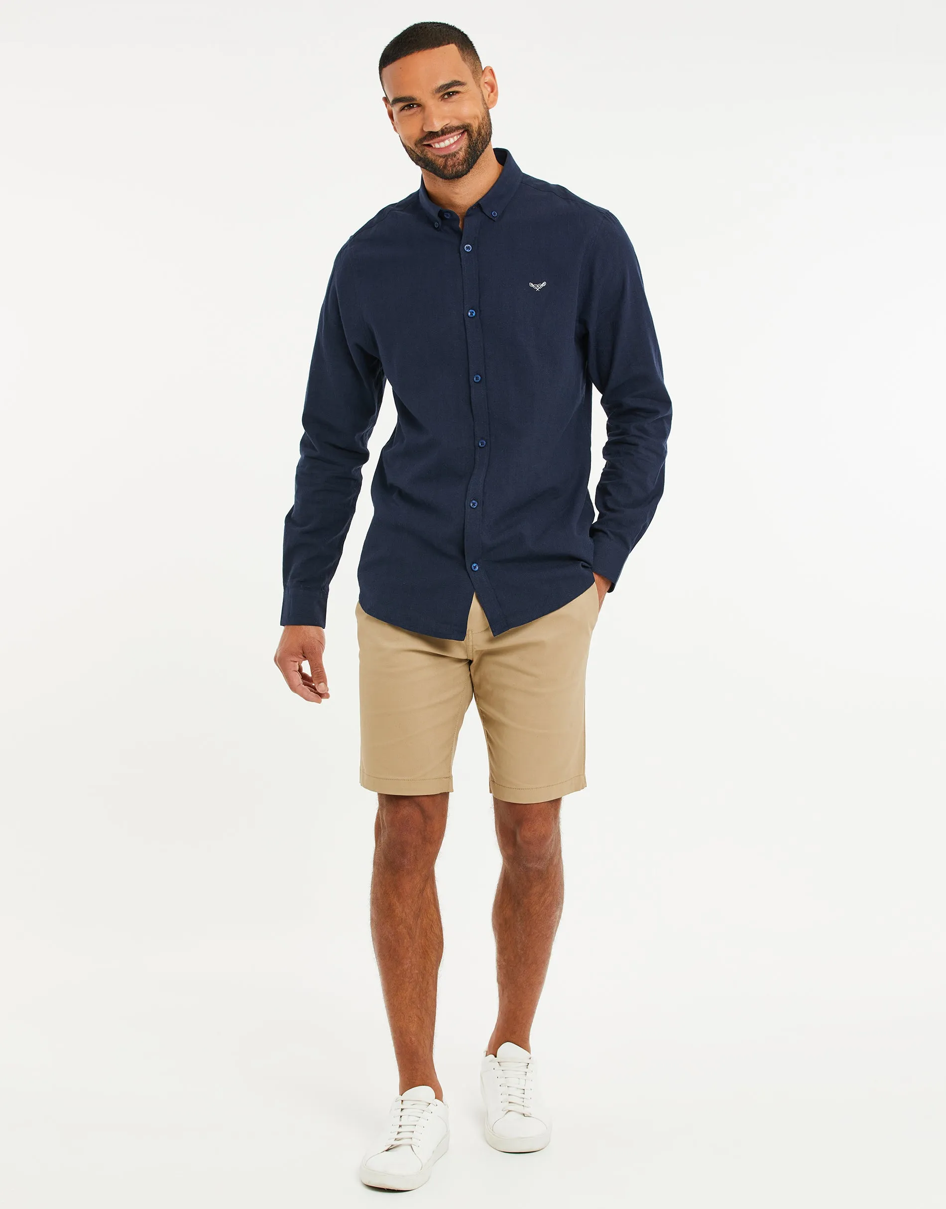 Men's Navy Long Sleeve Linen Blend Shirt