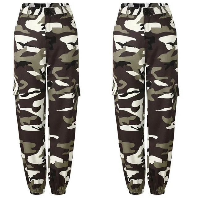 New Women Camo Cargo High Waist Hip Hop Trousers Pants Military Army Combat Camouflage Long Pants Hot Capris
