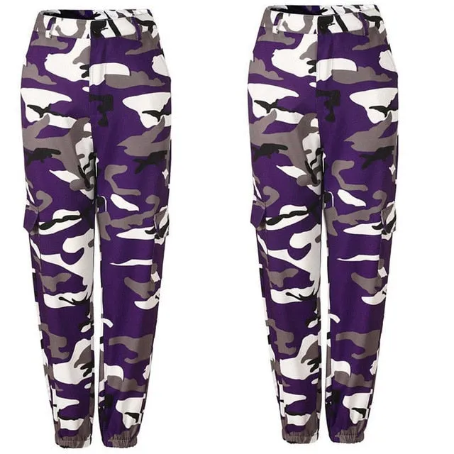 New Women Camo Cargo High Waist Hip Hop Trousers Pants Military Army Combat Camouflage Long Pants Hot Capris