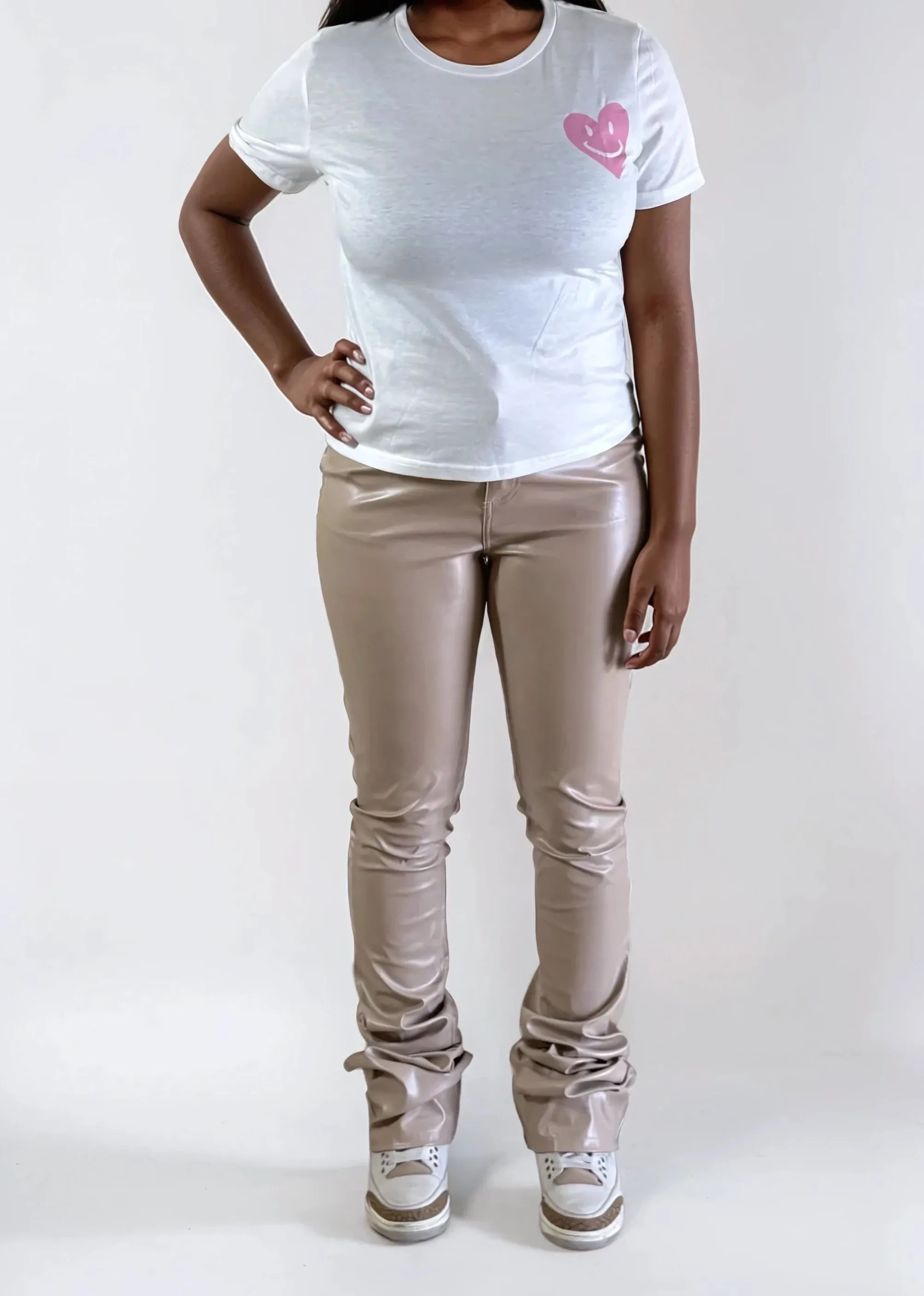 PU Leather Black Stacked Pants