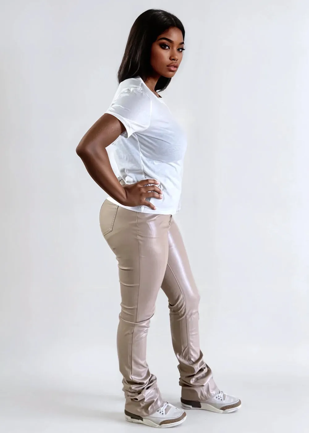 PU Leather Black Stacked Pants