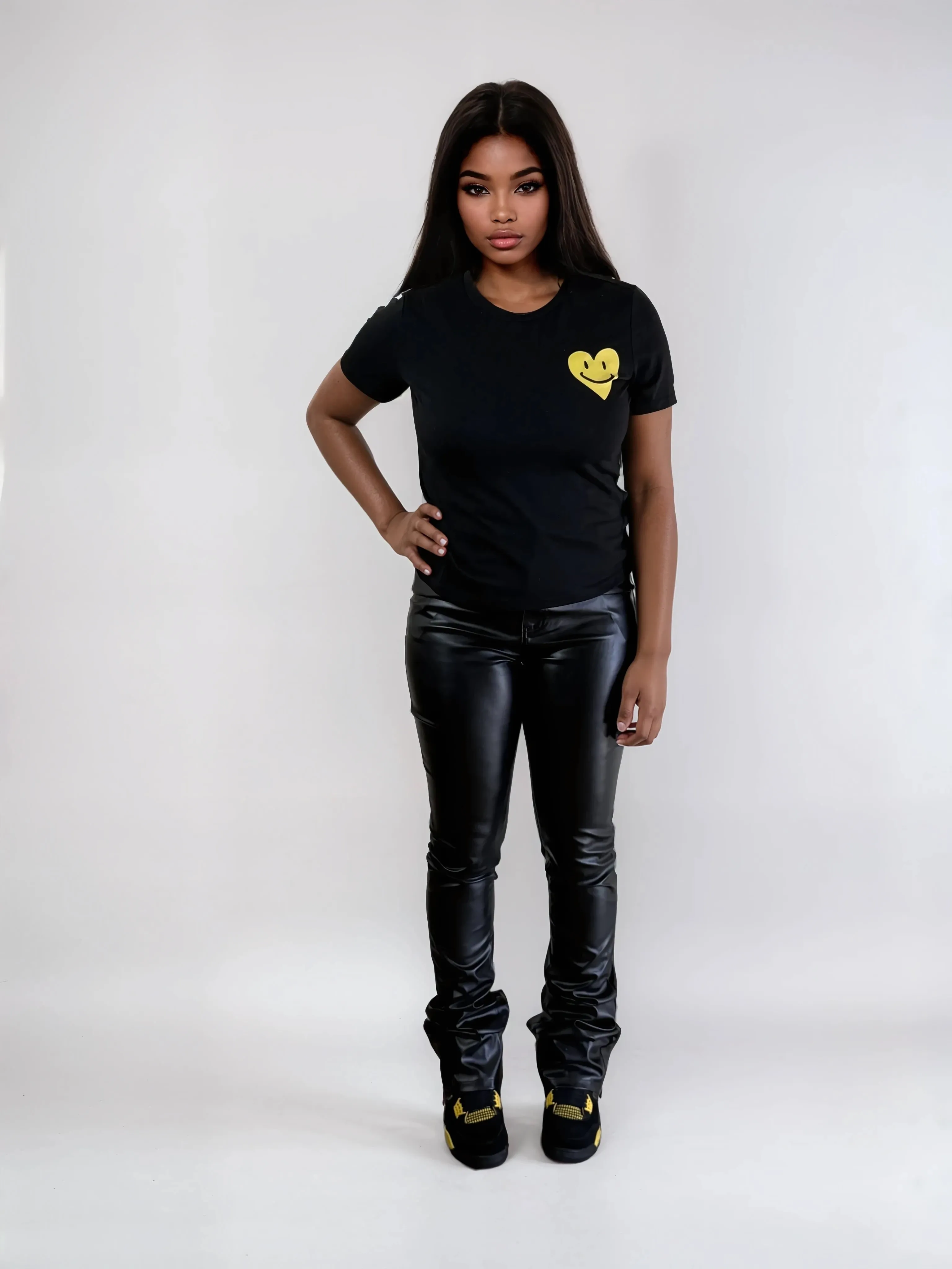 PU Leather Black Stacked Pants