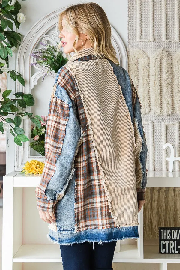 Sasha Mineral Washed Denim and Plaid Shacket