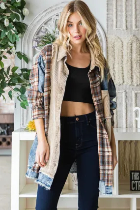 Sasha Mineral Washed Denim and Plaid Shacket