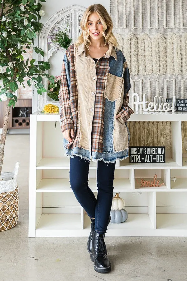 Sasha Mineral Washed Denim and Plaid Shacket