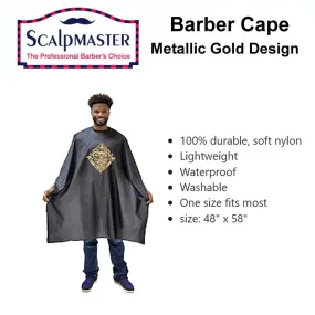 ScalpMaster Cape, Black with Metallic Gold Design Barber Cape (4137)