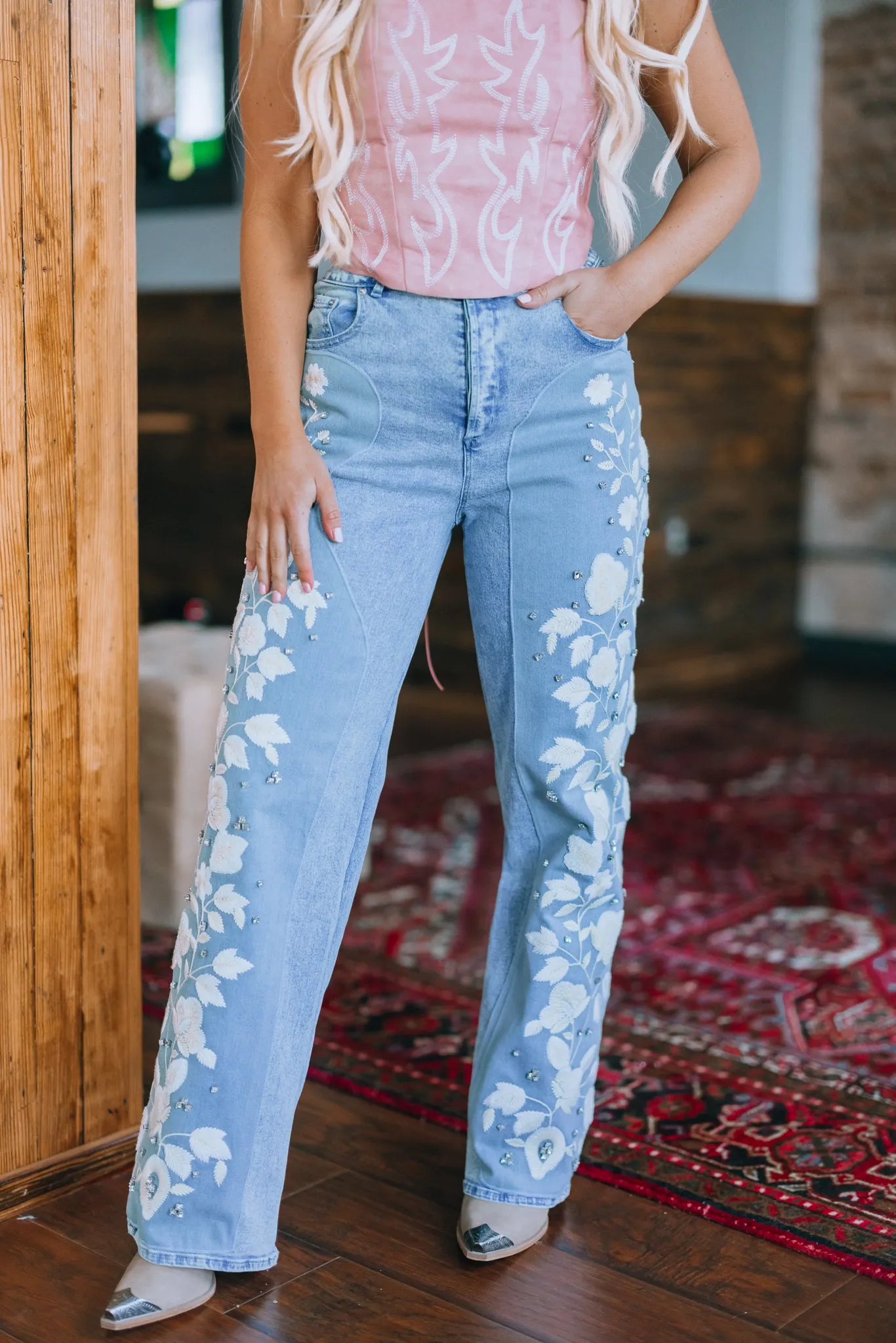 Set In Stone Embroidered Denim Jeans