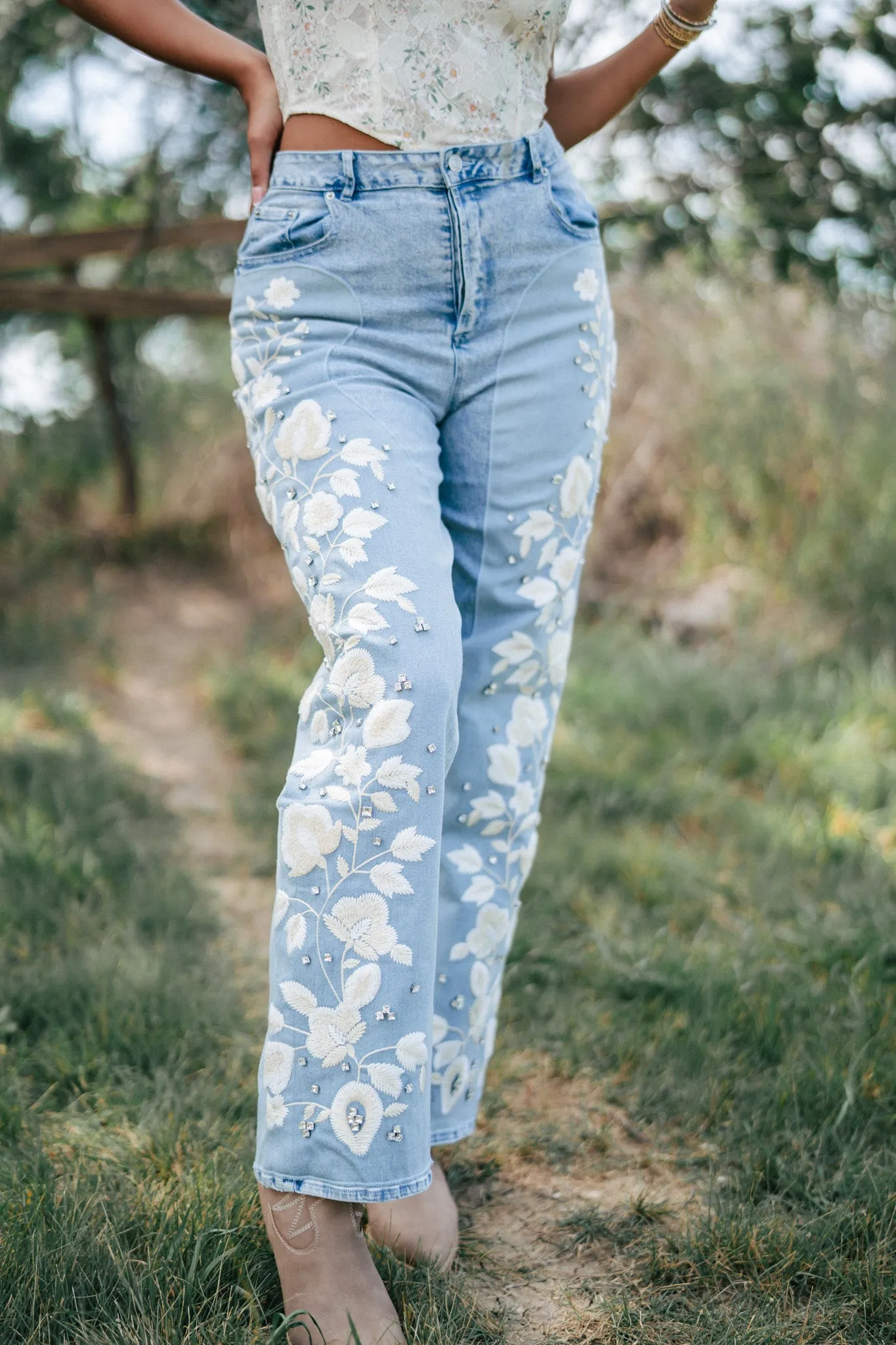 Set In Stone Embroidered Denim Jeans